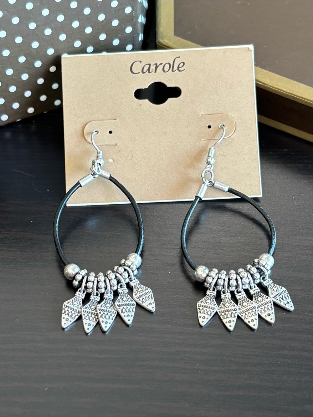 Lightweight Black and Silver Earrings with Silver Charms